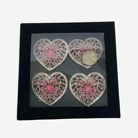 TAHARI Napkin Rings Hearts Pink Crystals Romantic Dinner Valentines Anniversary - Picture 2 of 5